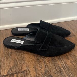 Steve Madden Black Suede Pointed Backless Loafers